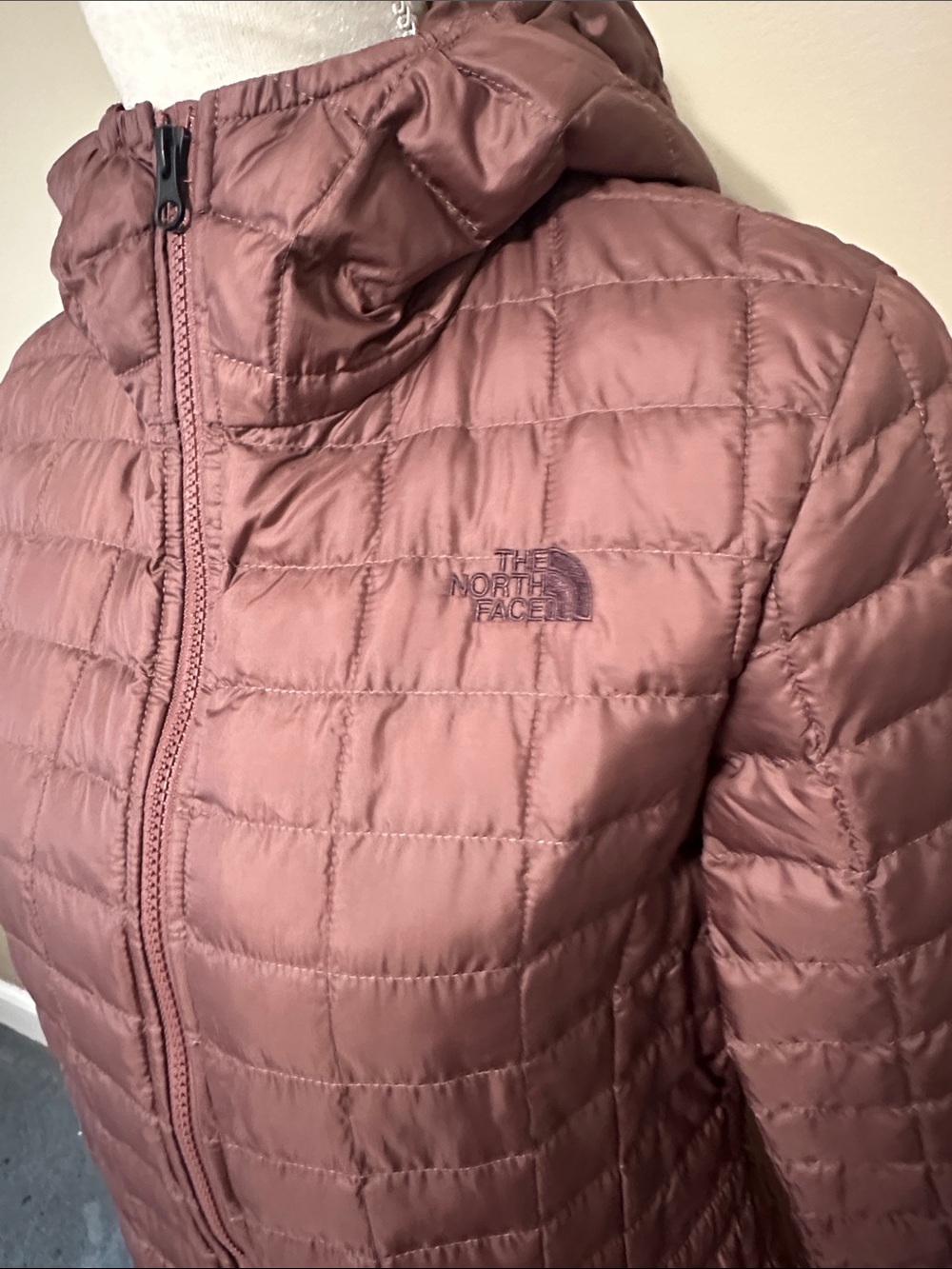 The North Face Women's Hooded Quilted Long Puffer Jacket - Mauve Brown - Picture 3 of 11